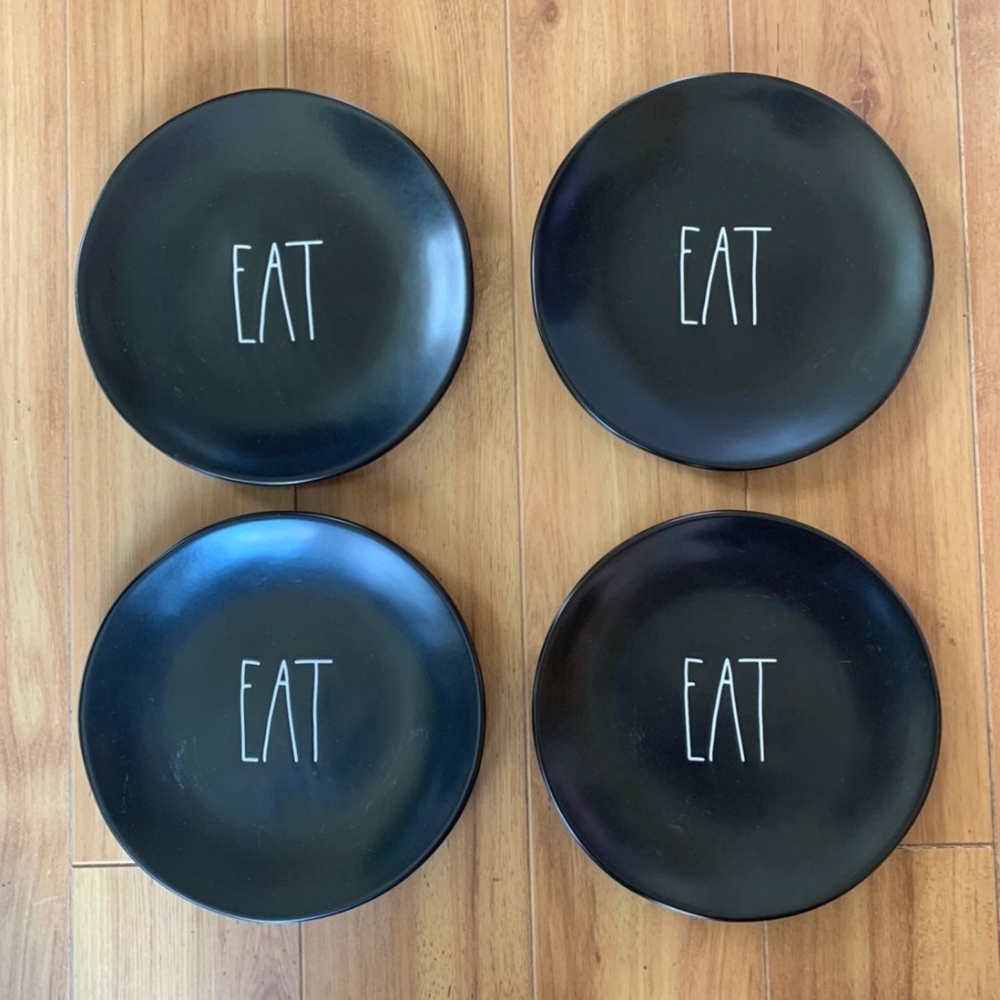 Set of 4 black ceramic Rae Dunn EAT Plates - Picture 5 of 5